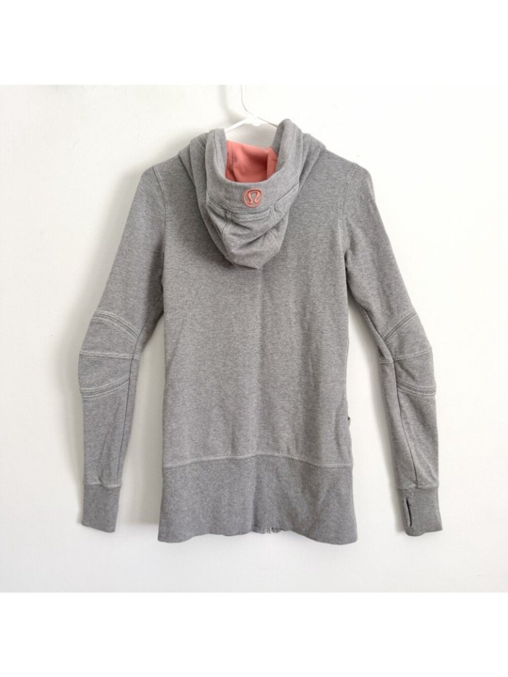 Lululemon Long Gray Scuba Hoodie Zip Jacket Pink Coral Women’s Size 6 Athletic View 5
